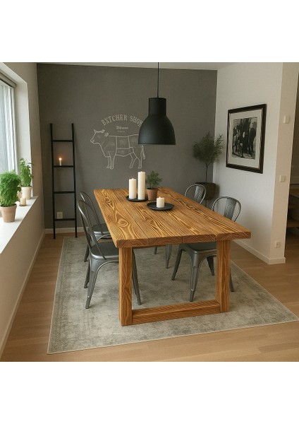 Salda Ahşap Kütük Yemek Masası / Toplantı Masası / Çalışma Masası U Ayak