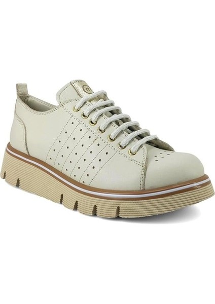 3755 Hakiki Deri Günlük Kadın Ayakkabı-Krem