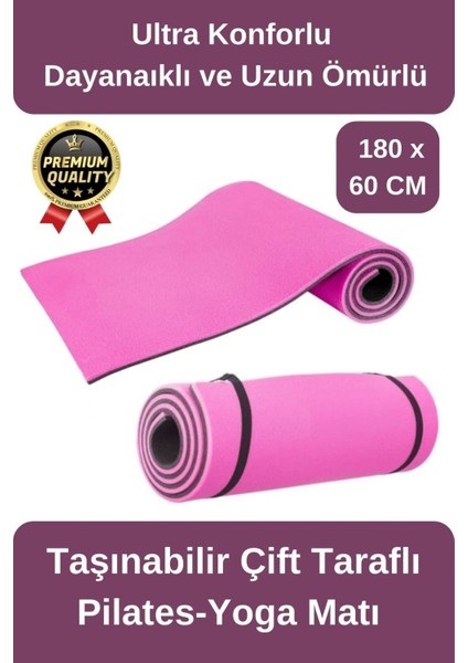 Ultra Konfor Taşıma Askılı Kalın Kaymaz Çift Taraf Pembe Siyah Meditasyon Pilates Minderi Yoga Matı