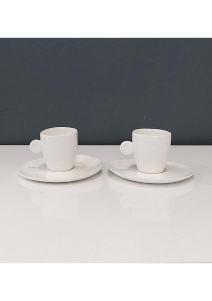 Round Beyaz Porselen Ikili Fincan Seti 55 ml