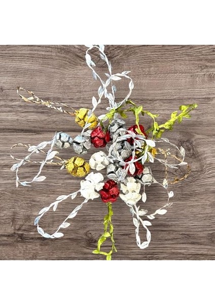 Menashop Metrashop Yılbaşı Ağacı Süsü 4 Lü Set Renkli Küçük Kozalak Set Yılbası Kozalak Set (Gümüş-Kırmızı-Altın-Beyaz)