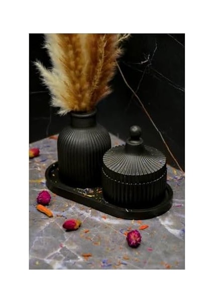 Menashop Metrashop Siyah Seramik Vazo ve Mumluk Seti - Modern ve Minimalist Dekorasyon