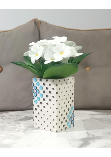 Menashop Metrashop Dahil,vazo Dahil,vazoda Çiçek,beyaz Yapay Çiçek,vazo Dekoratif Puanlı Poliresin 6X6X15CM