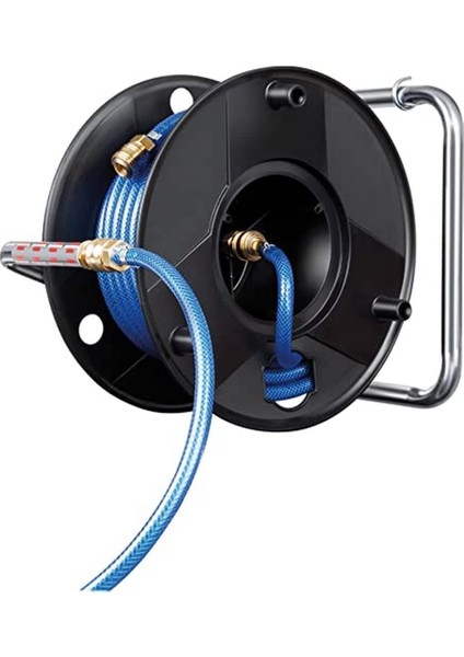 Menashop Metrashop Basınçlı Hava Hortum Makarası Anti Twist (18,5 M Hortum + 1,5 M Bağlantı Hortumu, Metal Tek Elle Hızlı Bağlantı Elemanları ve Duvar Braketi, Almanya'da Üretilmiştir)