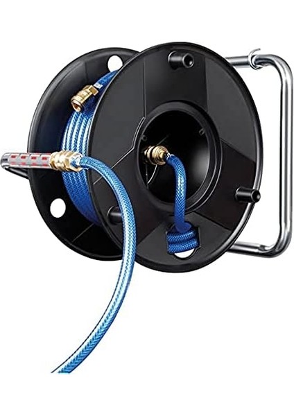Menashop Metrashop Basınçlı Hava Hortum Makarası Anti Twist (18,5 M Hortum + 1,5 M Bağlantı Hortumu, Metal Tek Elle Hızlı Bağlantı Elemanları ve Duvar Braketi, Almanya'da Üretilmiştir)