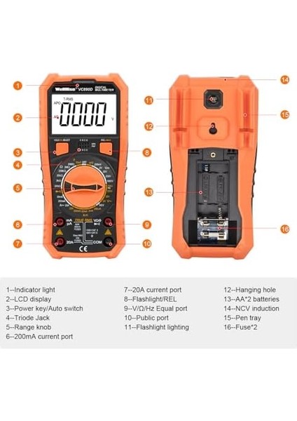 Menashop Metrashop VC890D Ölçü Aleti Multimetre Avometre Nvc Işıklı Ekran El Feneri True Rms