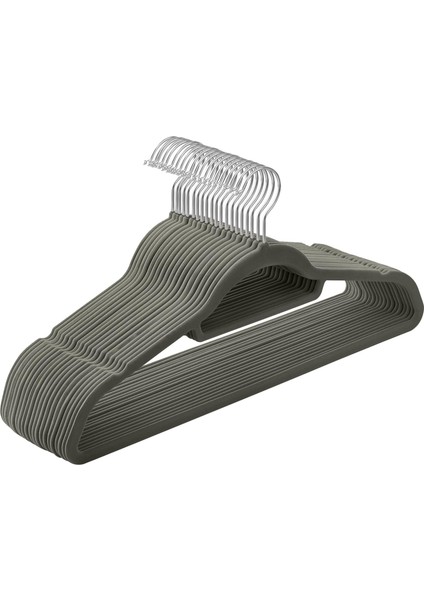 Kadife Elbise Askısı 20'li Set Kaymaz Küçük Bağlantı Demiri 360° Dönen Kanca 0,6 cm Kalın Yerden Tasarruf 43,5 cm Uzun Coats Pantolon Için Gümüş Gri CRF20V