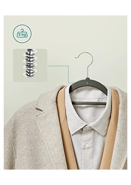 Kadife Elbise Askısı 20'li Set Kaymaz Küçük Bağlantı Demiri 360° Dönen Kanca 0,6 cm Kalın Yerden Tasarruf 43,5 cm Uzun Coats Pantolon Için Gümüş Gri CRF20V