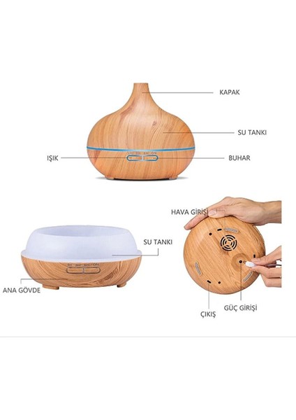 Hava Nemlendirici 7 LED Işıklı Aromatik Oda Kokusu 550 ml Kahve Aroma Difüzörü Buhar Makinası