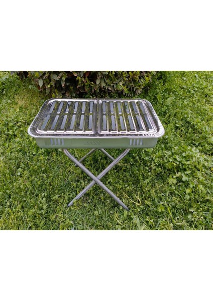 Ayaklı Büyük Mangal 45CM Kebapçı Tip Barbekü Geniş Oluklu Paslanmaz Galvaniz Gövde Krom Köfteci Izgarası