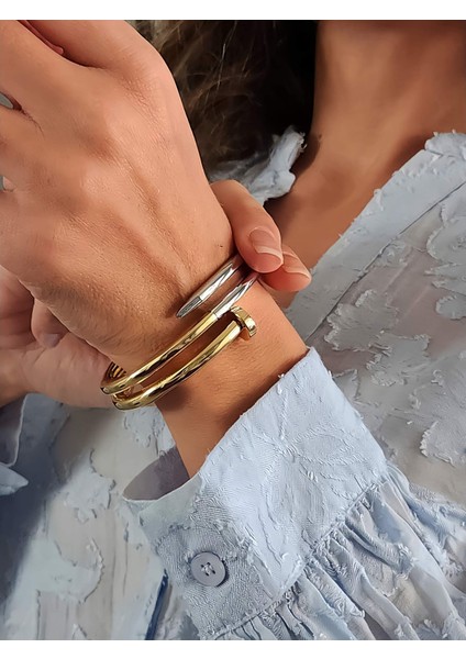 Çivi Sarmal Gold Molted Kelepçe Çelik Bileklik modelleri
