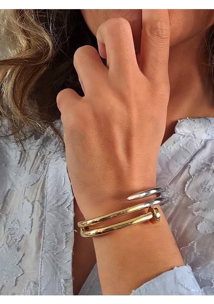 Çivi Sarmal Gold Molted Kelepçe Çelik Bileklik fırsatları