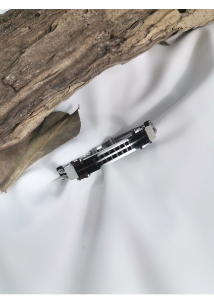 Erkek Gümüş Renk Siyah Metal Detaylı Burgu Model 316 L Çelik Bileklik modelleri