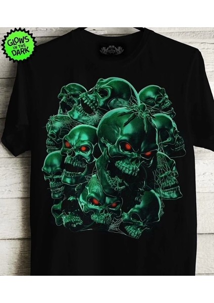 Erkek Siyah Kurukafa Baskılı T-Shirt