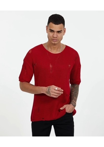 Erkek Kırmızı Triko T-Shirt