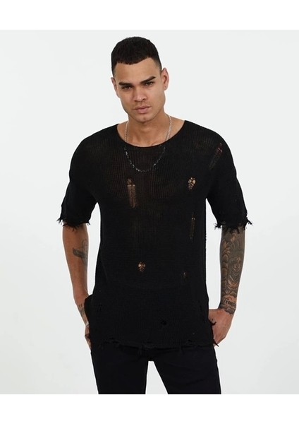 Erkek Siyah Triko T-Shirt