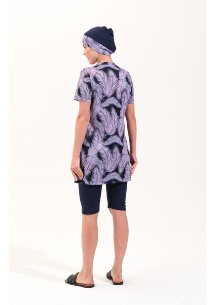 2260_KADIN 4'lü Takım Yarı Kapalı Boneli Büstiyerli Deniz/havuz Tesettür Mayosu