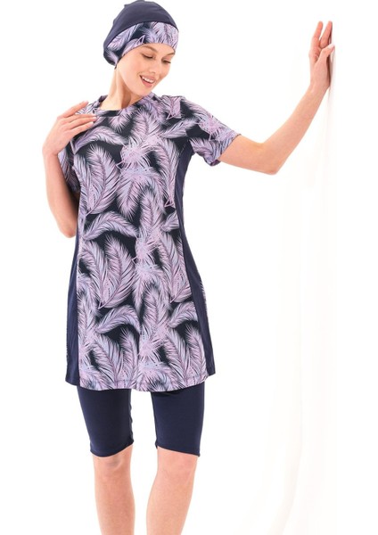 2260_KADIN 4'lü Takım Yarı Kapalı Boneli Büstiyerli Deniz/havuz Tesettür Mayosu modelleri