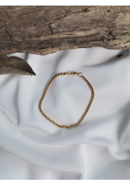 Erkek Gold Renk Örme Model 316 L Çelik Bileklik