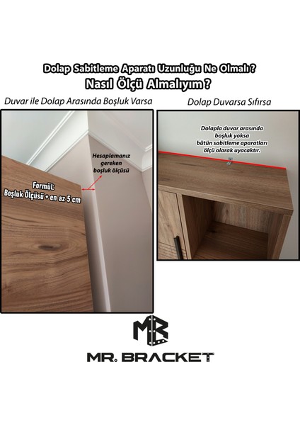 MR.BRACKET 5.2 x 10 cm - Deprem Güvenliği Dolap Sabitleme Aparatı Seti - Mobilya Gardırop Portmanto Kitaplık Masa Raf Eşya Duvara Sabitleyici Aparat