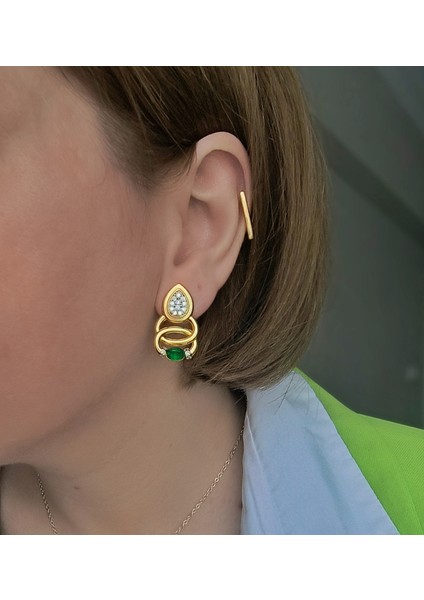 Renkli Taş Detaylı Marka Model Özel Tasarım Küpe