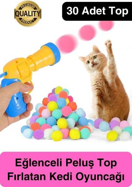 Eğlenceli Peluş Top Atan Interaktif Kedi Oyuncağı Hareketli Aksesuar Etkileşimli Oyuncak Fırlatıcı