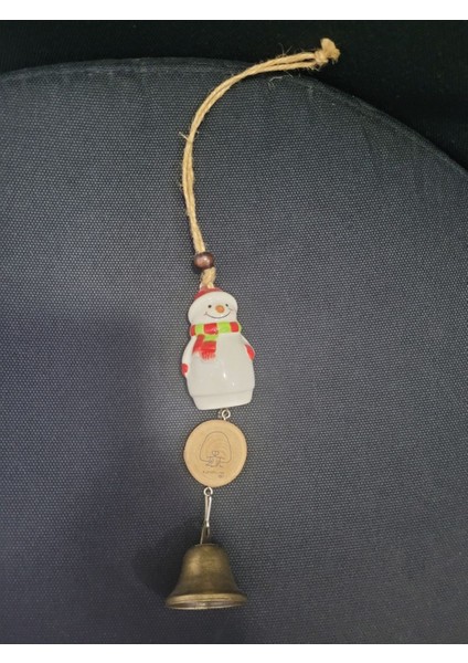 Sunshine Ahşaplı Seramik Kardan Adamlı Zilli Hasır Ip Dahil 31CM 1 Adet