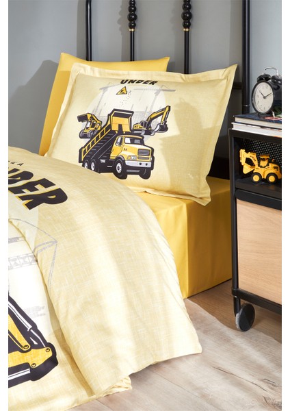 Construction Tek Kişilik Lastikli Çarşaf Nevresim Takımı