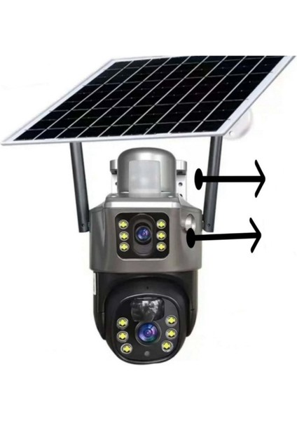 Mika W Güneş Enerjili Çift Kamera 3+3mp Ip Wifi Full Hd Suya Dayanıklı 10 LED Gece Görüşlü 2 Antenli Hareketli Kamera
