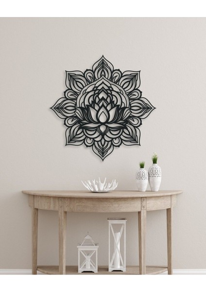 Mandala Figürlü Lotus (Nilüfer) Çiçeği Metal Duvar Tablosu