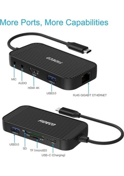 Fıdeco 9 In 1 Type-C Hub - 4K Hdmı, Gigabit Ethernet, USB 3.0, Pd Şarj, Sd/tf Kart Okuyucu