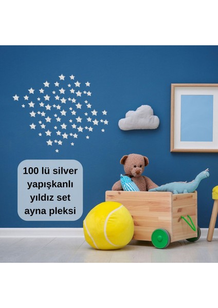 100LÜ Gold/silver Ayna Pleksi Yıldız Seti Kendinden Yapışkanlı Süs Çocuk Odası Duvar Dekorasyonu