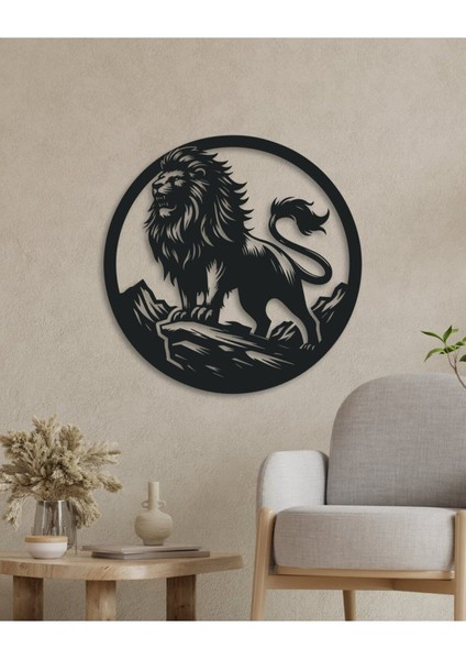 Detaylı Aslan Figürü Temalı Metal Duvar Tablosu