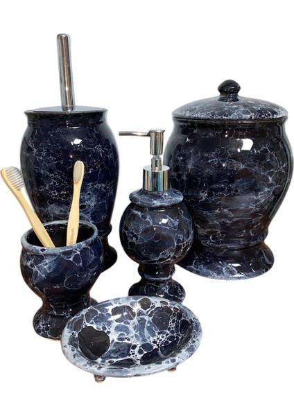 Naomi Collection 5 Parça Koyu Renk Mermer Desen Banyo Seti fiyatları