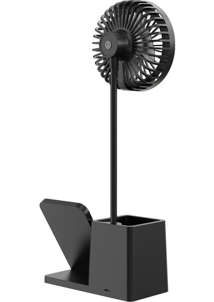 Siyah Type-C 10W Kablosuz Şarj Cihazı Fanlı Kalemlikli Masa Lambası SL-M9055 (5057)