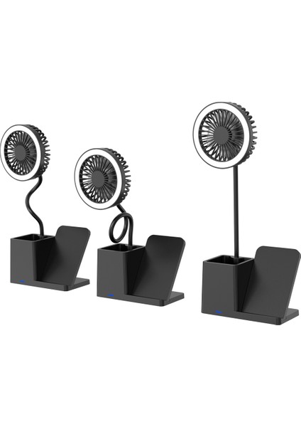 Siyah Type-C 10W Kablosuz Şarj Cihazı Fanlı Kalemlikli Masa Lambası SL-M9055 (5057)