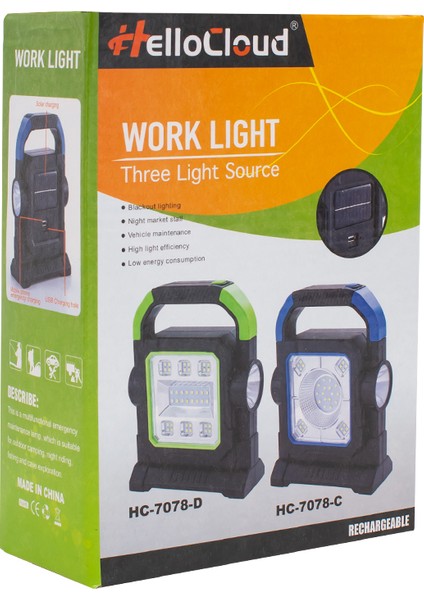 3 Çalışma Modlu Cob Ledli Solar Taşınabilir Şarjlı Solar Lamba (5057)