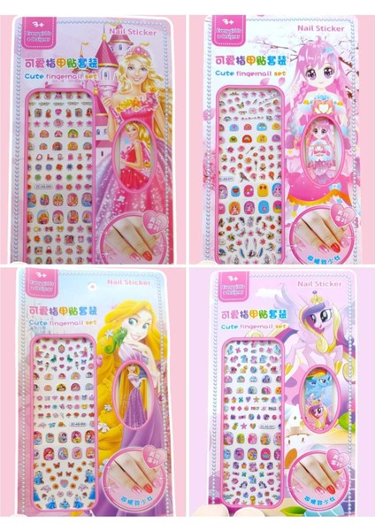 4 Adet 150'LI Çocuk Takma Tırnak Sticker ve Törpü Sticker Tırnak Çocuklar Için Takma Tırnak Stickerı