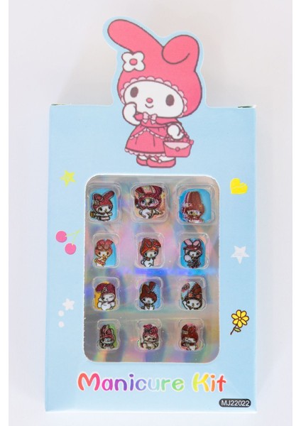 Kendinden Yapışkanlı 12'li My Melody ve Kuromi Çocuk Takma Tırnak Seti Çocuk Takma Tırnağı