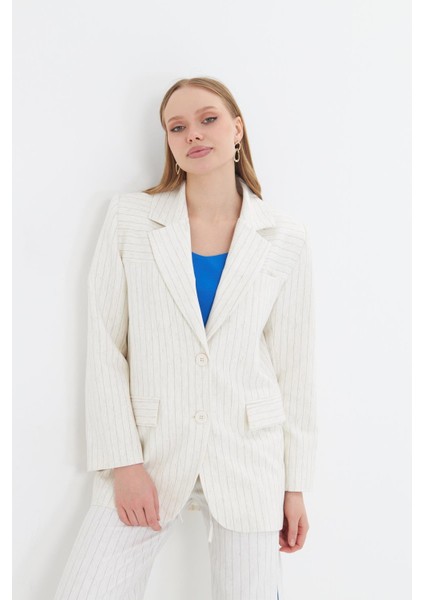 Kruvaze Yaka Keten Görünümlü Ceket