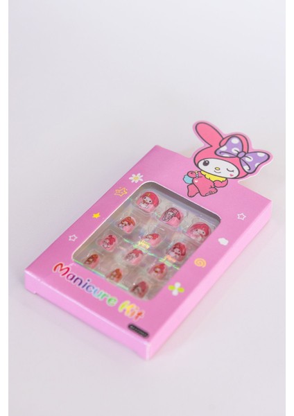 Kendinden Yapışkanlı 12'li My Melody ve Kuromi Çocuk Takma Tırnak Seti Çocuk Takma Tırnağı