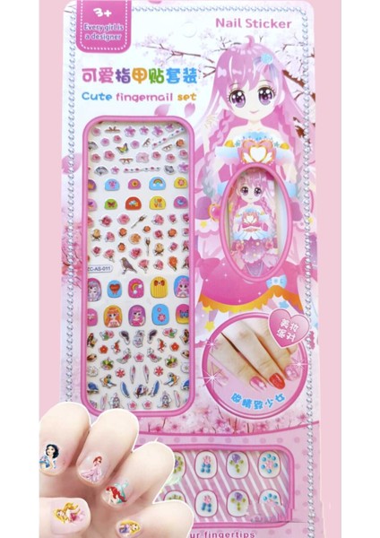 Disney Prensesler Ariel Rapunzel Bella Uyuyan Güzel Çocuk Tırnağı Taşlı Takma Sticker Seti