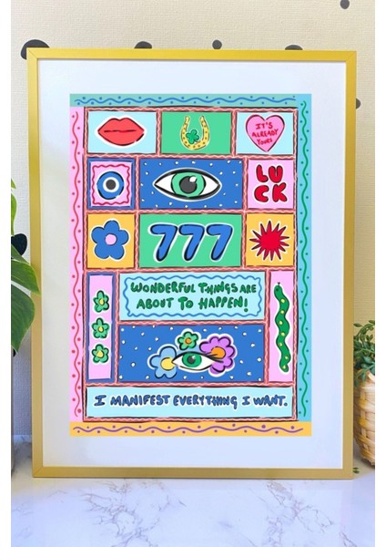 Baskı Koleksiyonundan "777" Baskısı - Beyaz Çerçeveli fırsatları