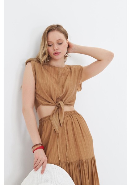 Çizgili Önü Bağlamalı Bluz