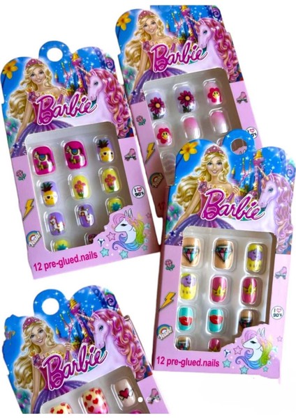 Kendinden Yapışkanlı Barbie 12'li Çoçuk Takma Tırnak Çoçuk Takma Tırnağı Çocuklar Için Takma Tırnak