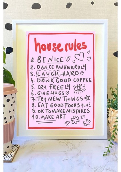 Baskı Koleksiyonundan "house Rules" Baskısı - Beyaz Çerçeveli