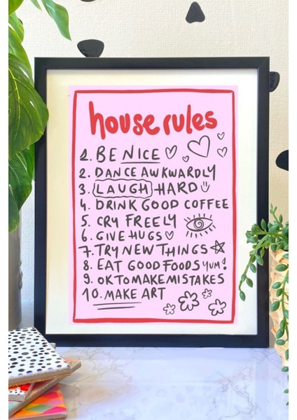 Baskı Koleksiyonundan "house Rules" Baskısı - Beyaz Çerçeveli
