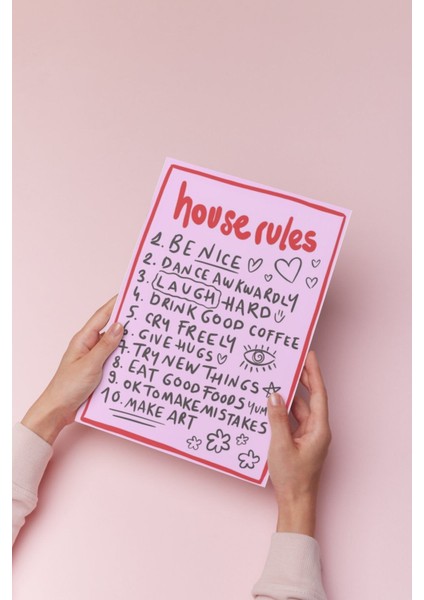 Baskı Koleksiyonundan "house Rules" Baskısı - Beyaz Çerçeveli