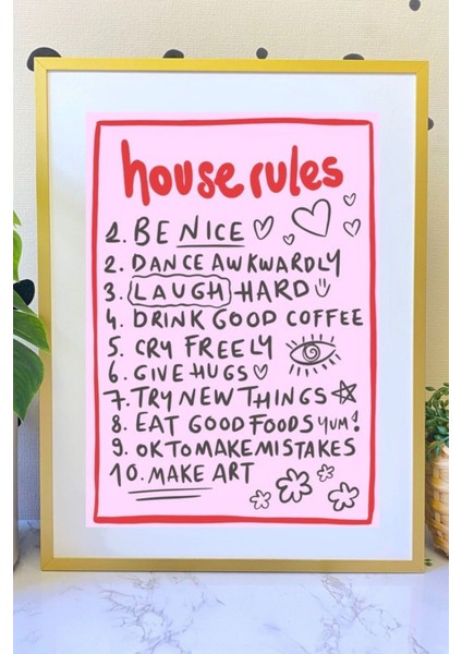 Baskı Koleksiyonundan "house Rules" Baskısı - Beyaz Çerçeveli