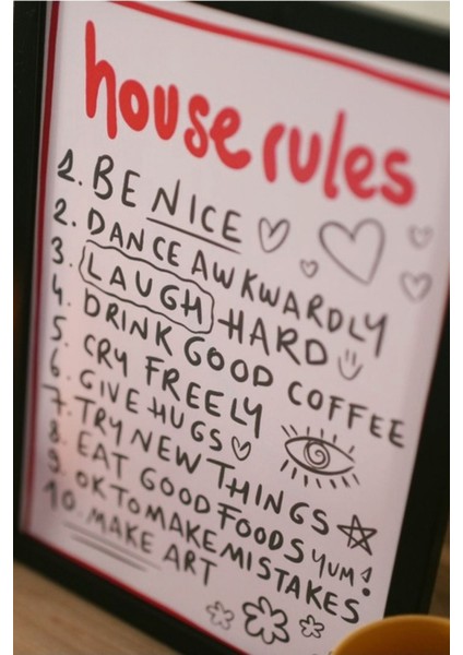 Baskı Koleksiyonundan "house Rules" Baskısı - Beyaz Çerçeveli